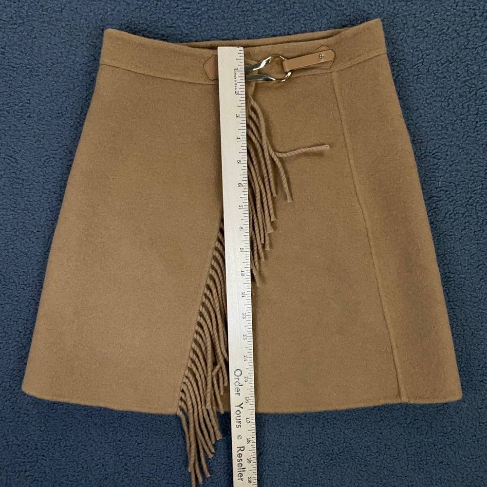 Sandro Luciana Fringe Mini Skirt size O Wool Wrapover Mini Camel - Picture 11 of 12